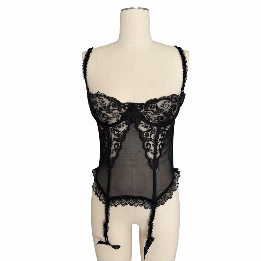 Vintage Y2K Victorias Secret Black Lace Corset Bustier 38B